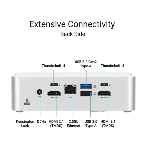 Máy tính Mini PC ASUS NUC 15 PRO+ NUC15CRS| Ultra 5 225H | 2xDDR5 | INTEL ARC GPU | 2xNVMe | 2xHDMI | 2xTHUNDERBOLT | WIFI7 BE201 | RJ45 | nOS | RNUC15CRSU500000I
